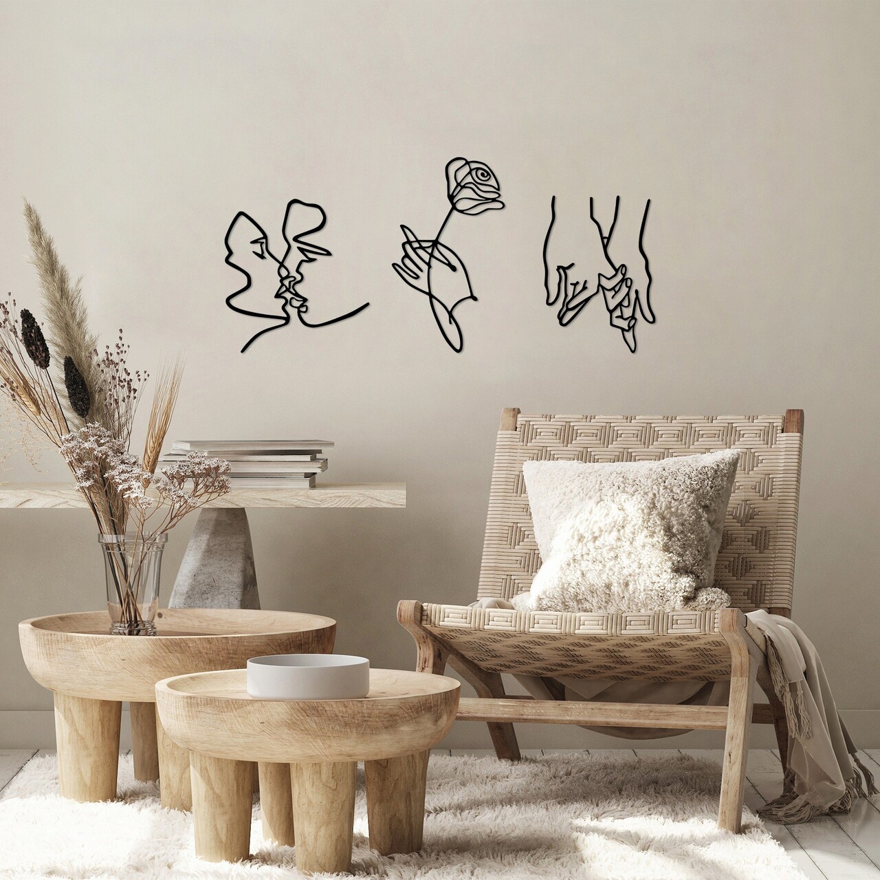 Decoratiune de perete, Rose Kissing Darling, 22 x 24 cm, Negru - imagine 6